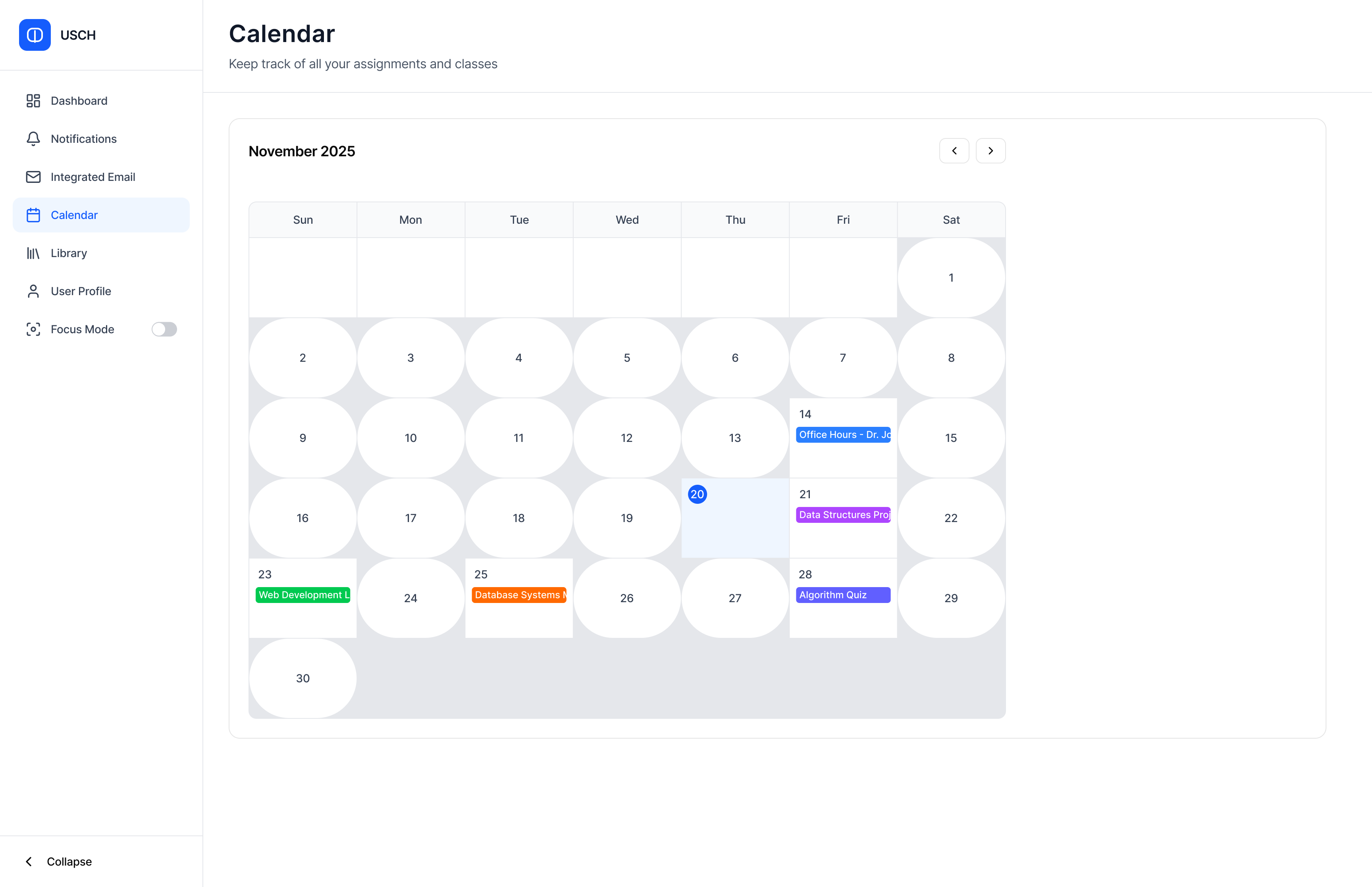 USCH Calendar view