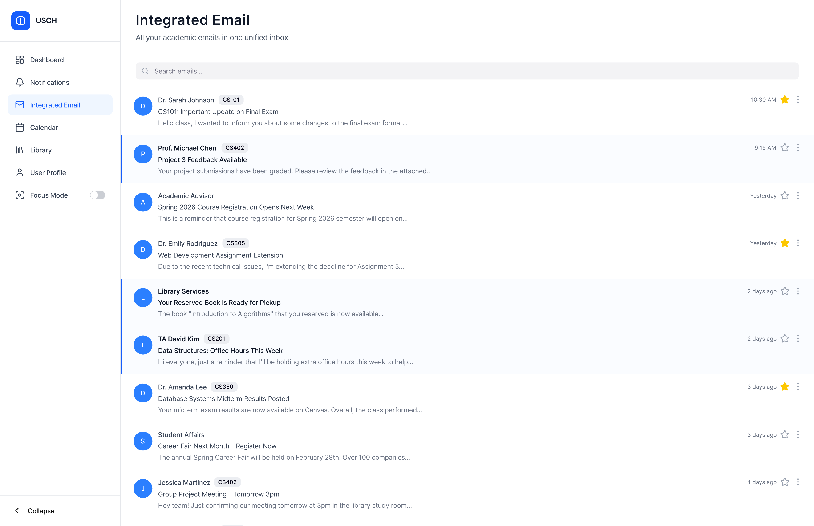 USCH unified email inbox