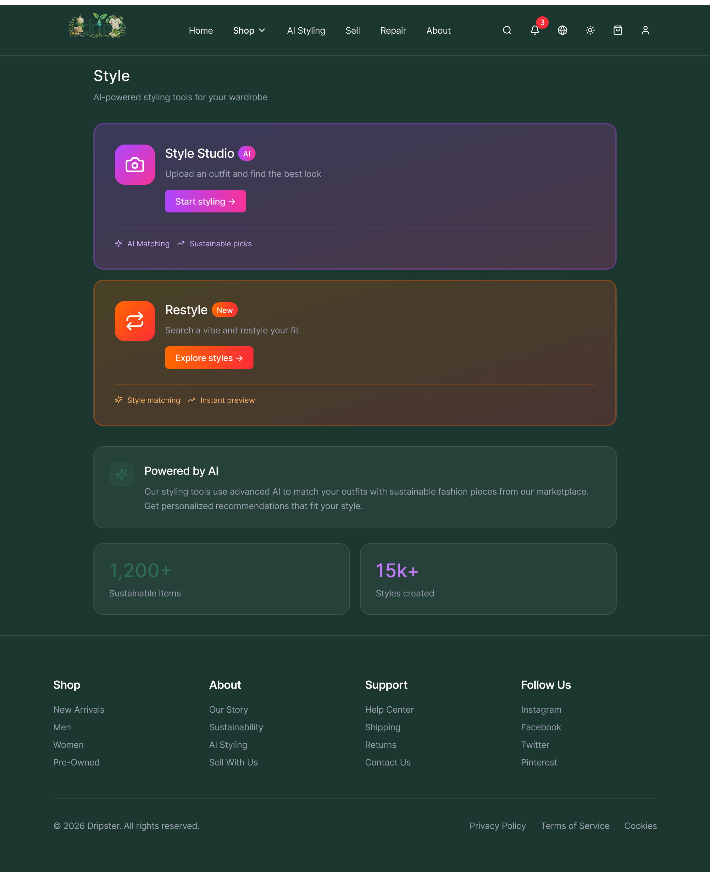 Drip AI Styling screen