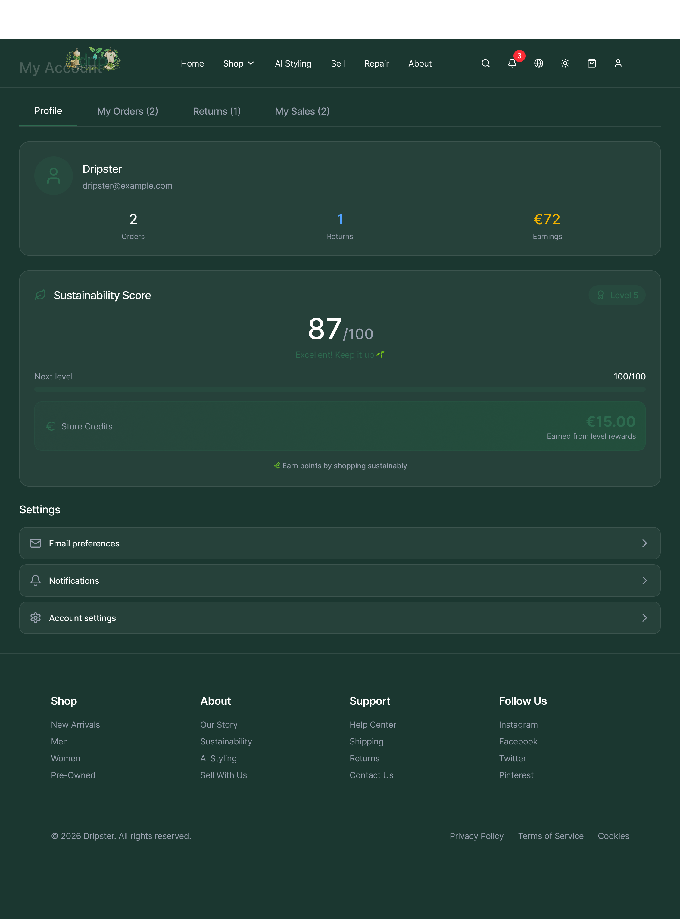 Drip Circular App — sustainability profile